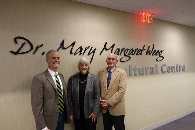 Weeg estate executor Dr. Rose Marie Lynch is flanked by IVCC Director of Community Relations and Development Fran Brolley, left, and IVCC President Jerry Corcoran following the recent gift