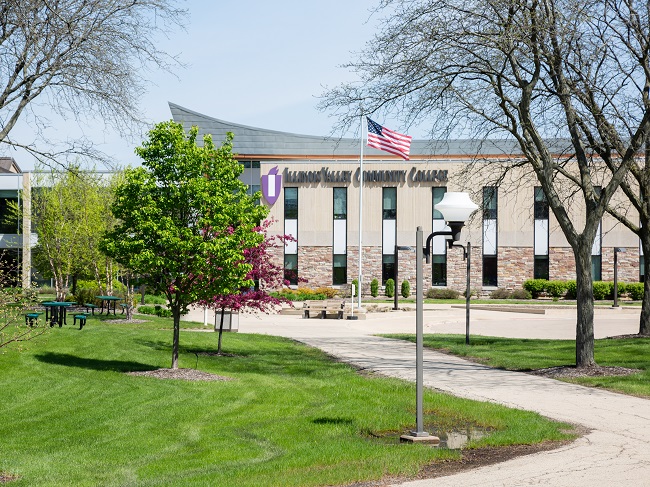 American Flag in front of IVCC's building