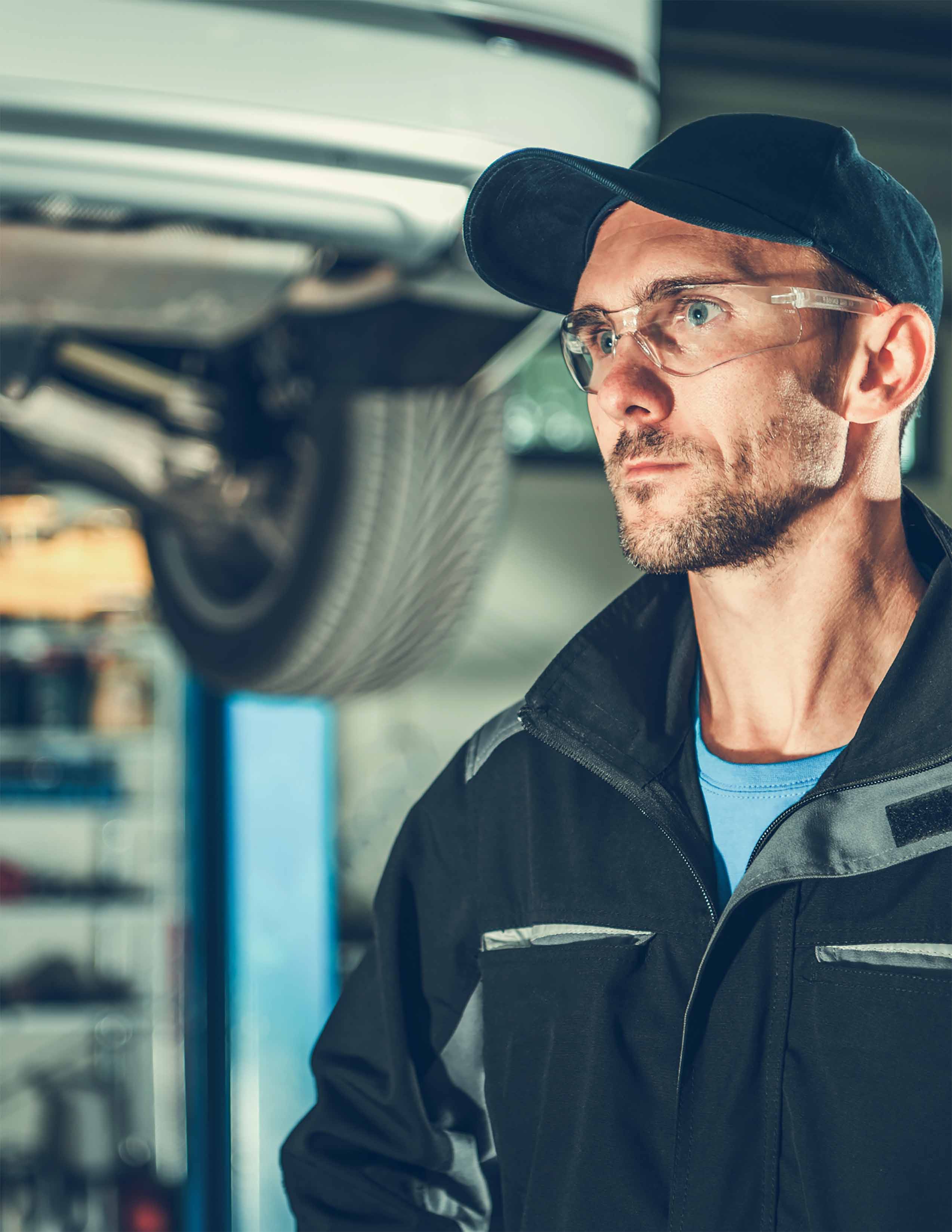 automotive student using equipment